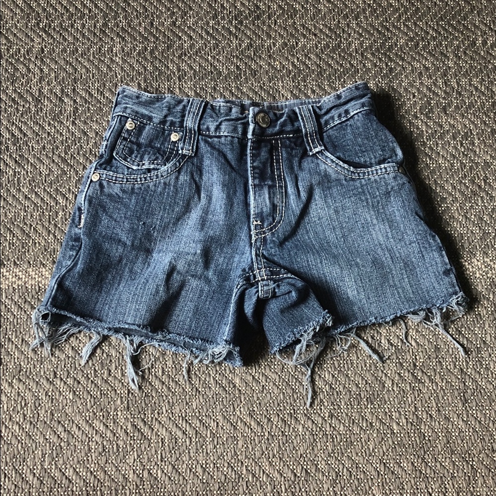 Dark Blue Denim Frayed Hem Shorts
